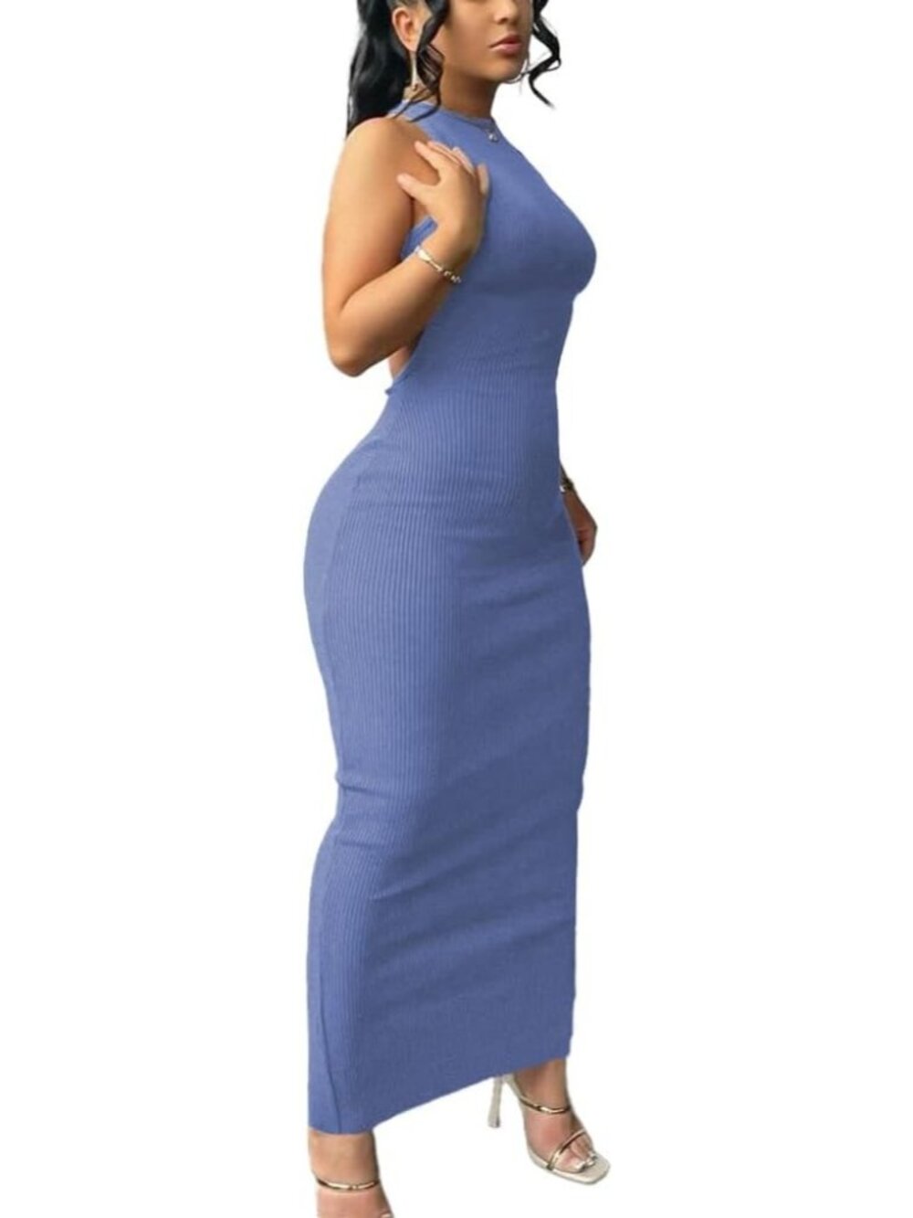 🆕Women's Blue Summer Body con Maxi Dress sleeveless Casual Long Dresses